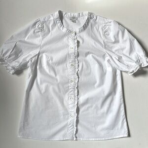 J.Crew Cotton-blend whitepoplin puff-sleeve ruffle top women’s Small